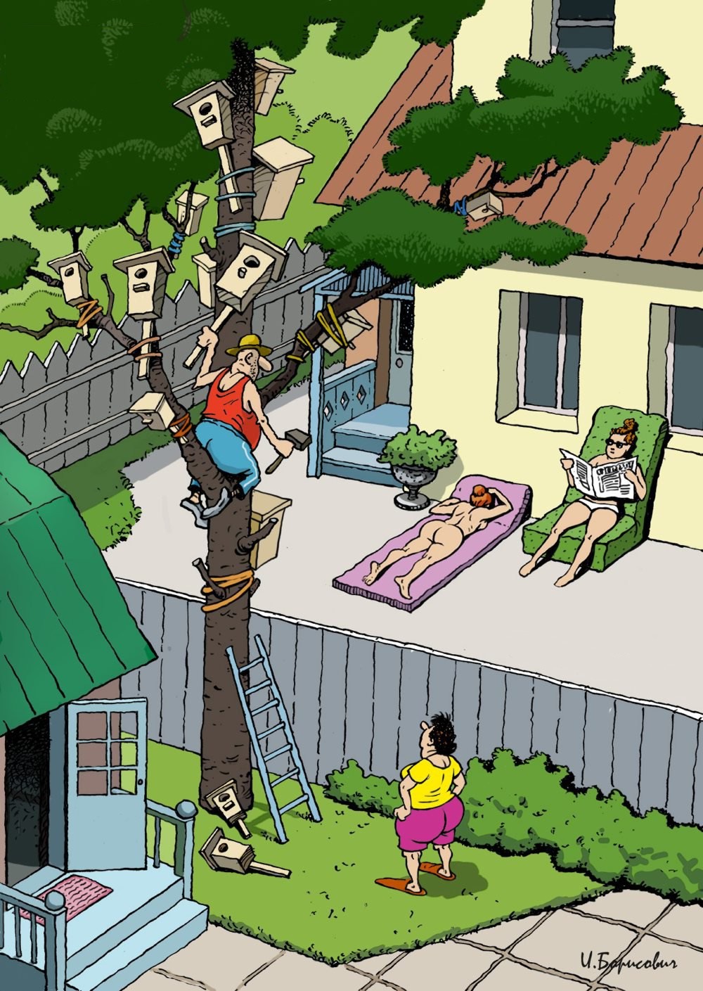 Nachbarin gucken vom Baum aus
